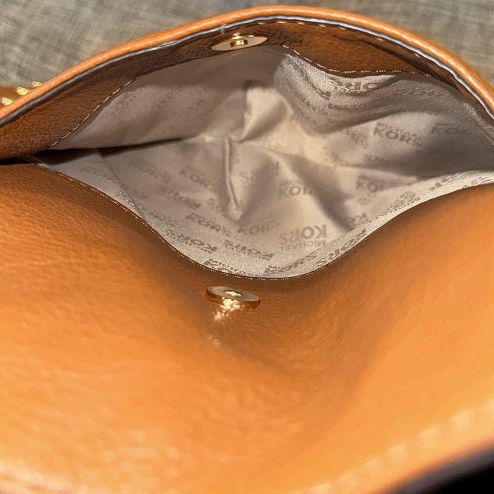 Michael Kors Bag  Brown Pebbled Leather Hobo Bag with Gold Studs and Gold Chain - Picture 14 of 17